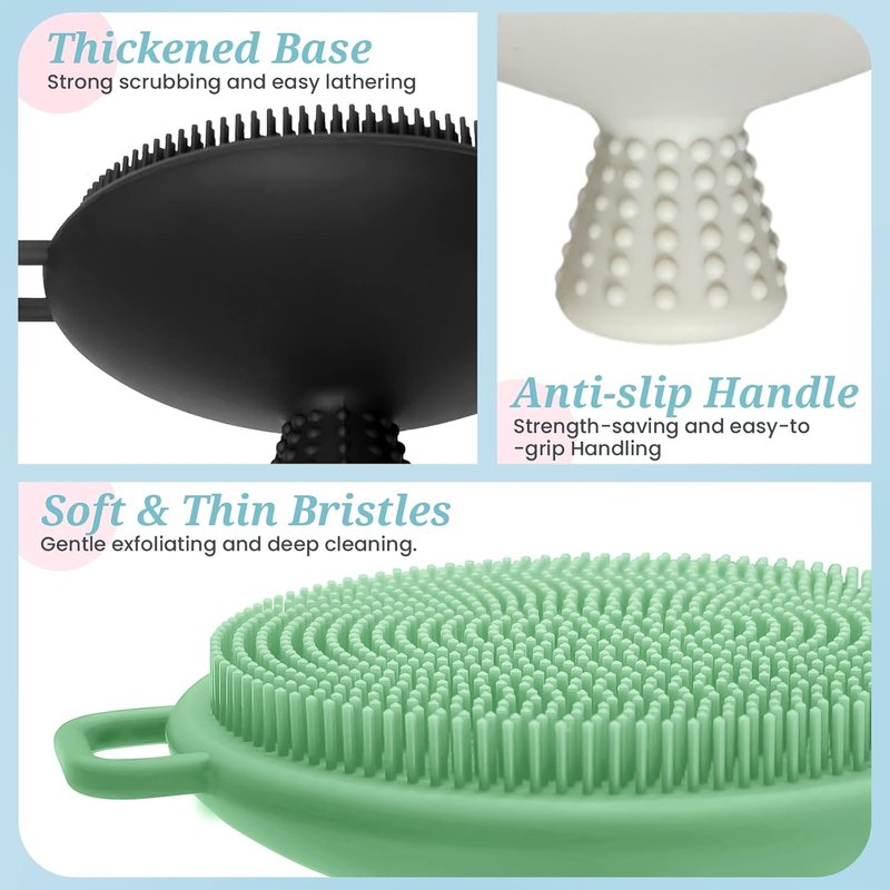 Silicone Face Scrubber Set - Gentle Exfoliating Brush with Soft Bristles & Non-Slip Handle | 2PCS (Black & Green)