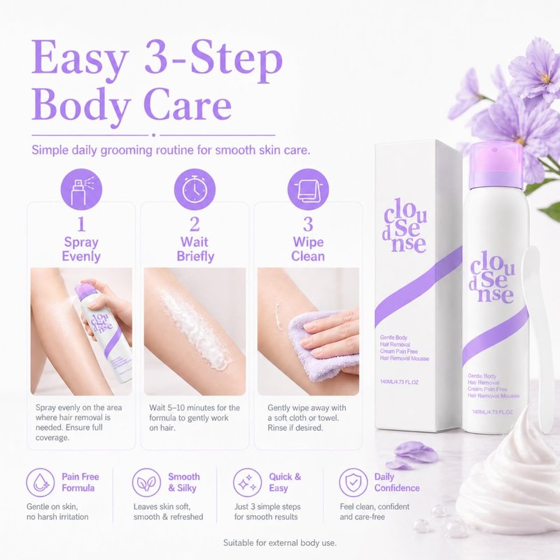 Cloud Sense Hair Removal Mousse, Smooth Hair Removal Spray, Gentle and Soothing for Body and Legs, Suitable for Women and Men (Spray*1)