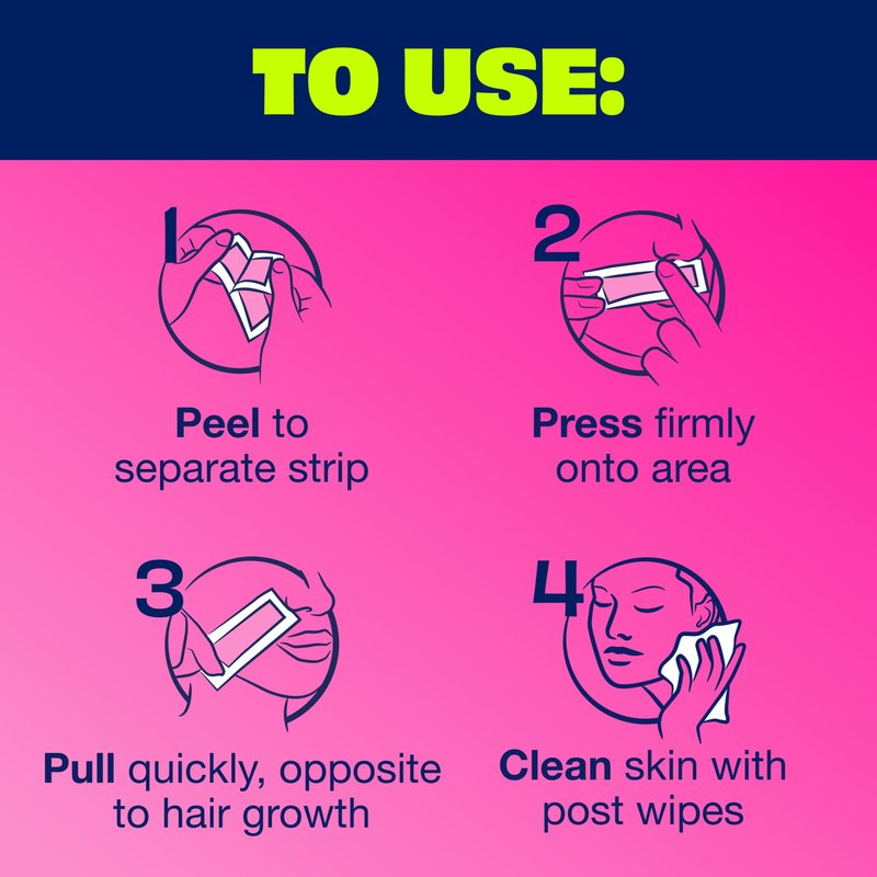 Nair Hair Remover Wax Ready Strips, Face and Bikini Hair Removal Wax Strips, Orchid and Cherry Blossom Extracts, Dermatologist Tested, Plus 4 Post Wipes, 40 Count