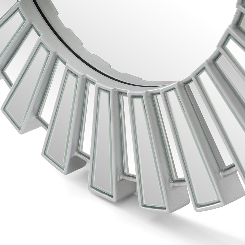 Silver Sunburst Wall Mirror - 23.6" Large Round Beveled Decorative Accent for Living Room & Bedroom