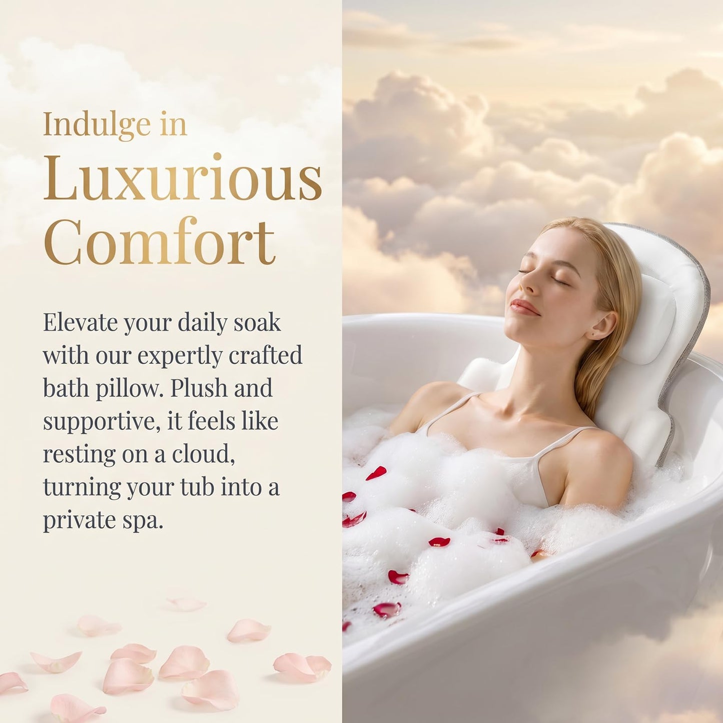 Full Body Bath Pillow, Luxury Bath Cushion with 192 Suction Cups, Bath Pillows for Tub for Head and Neck Support, with Laundry Bag White, 51" x 16"