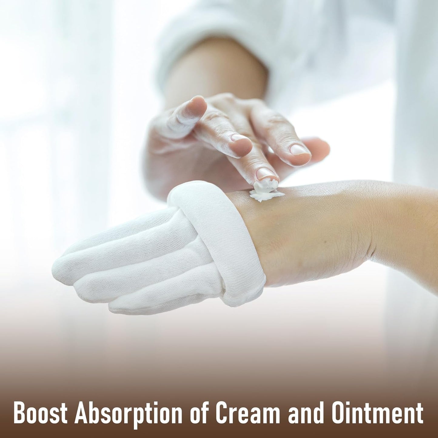 Soft Moisturizing Cotton Gloves Set - 4 Pairs for Dry Hands & Eczema | Overnight Lotion Spa Essentials, Small, White