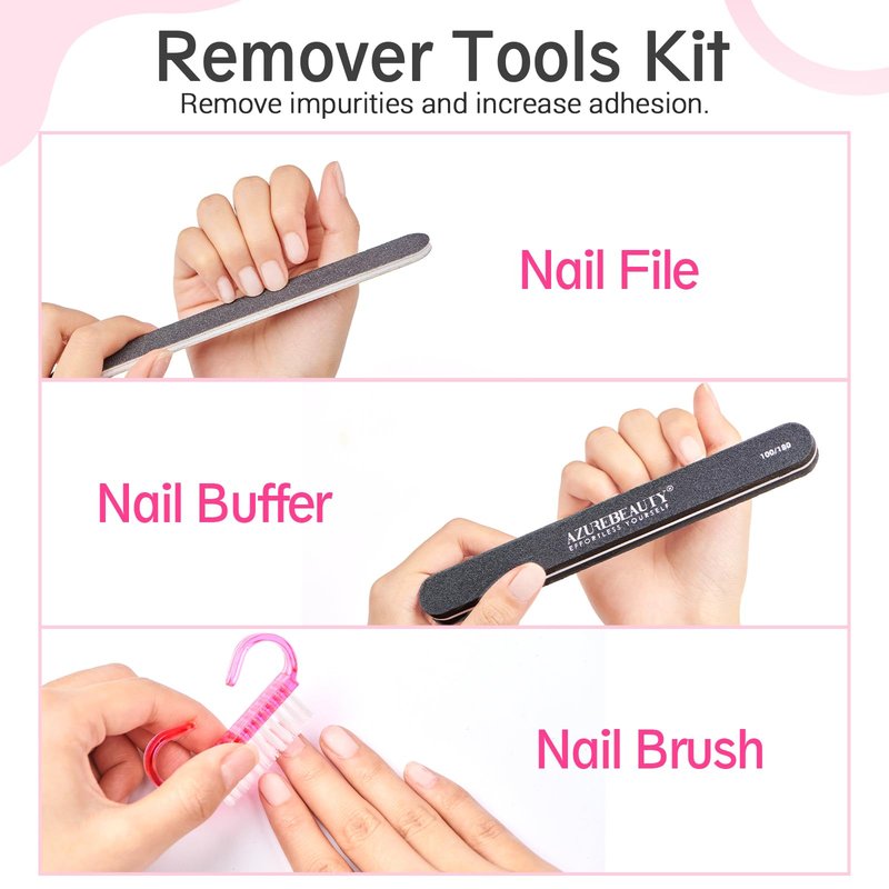 AZUREBEAUTY Nail Polish Gel Remover Tools Kit with Nail Clips, 150ml Remover Bottle, 10ml Cuticle Oil, 100 Nail Remover Cotton Balls, Cuticle Pusher Peeler Brush, 100/180 Nail File, Nail Art Tools Set