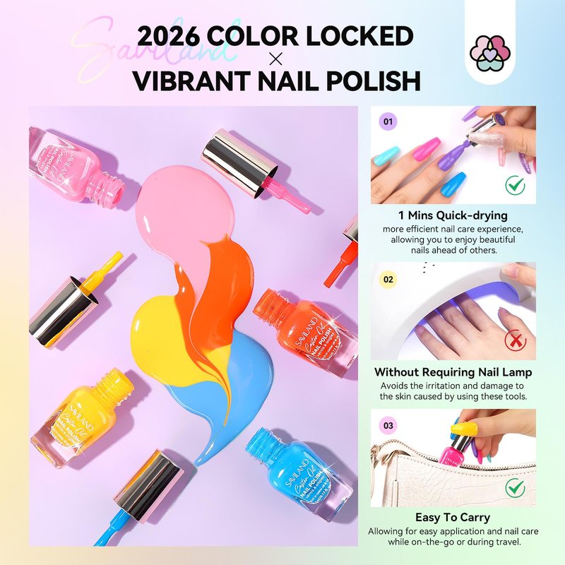 SAVILND Nail Polish Set: Bright Pink Yellow Red Quick Dry Nail Polish Kit with Glitter 24 Colors Regular Finger Nail Polish Non Gel Long Lasting DIY At Home Manicure Gift Set