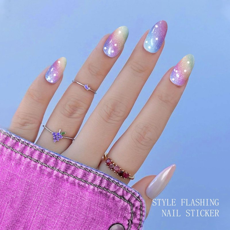 JMEOWIO Gel Nail Stickers Rainbow Glitter Semi Cured Gel Nail Strips Wraps UV/LED Nails Art Design Decoration Accessories