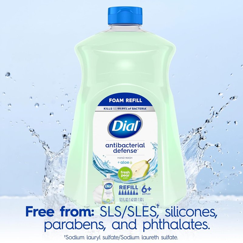Dial Antibacterial Foaming Hand Soap - Fresh Pear Scent, 52 Fl Oz Refill for Ultimate Cleanliness