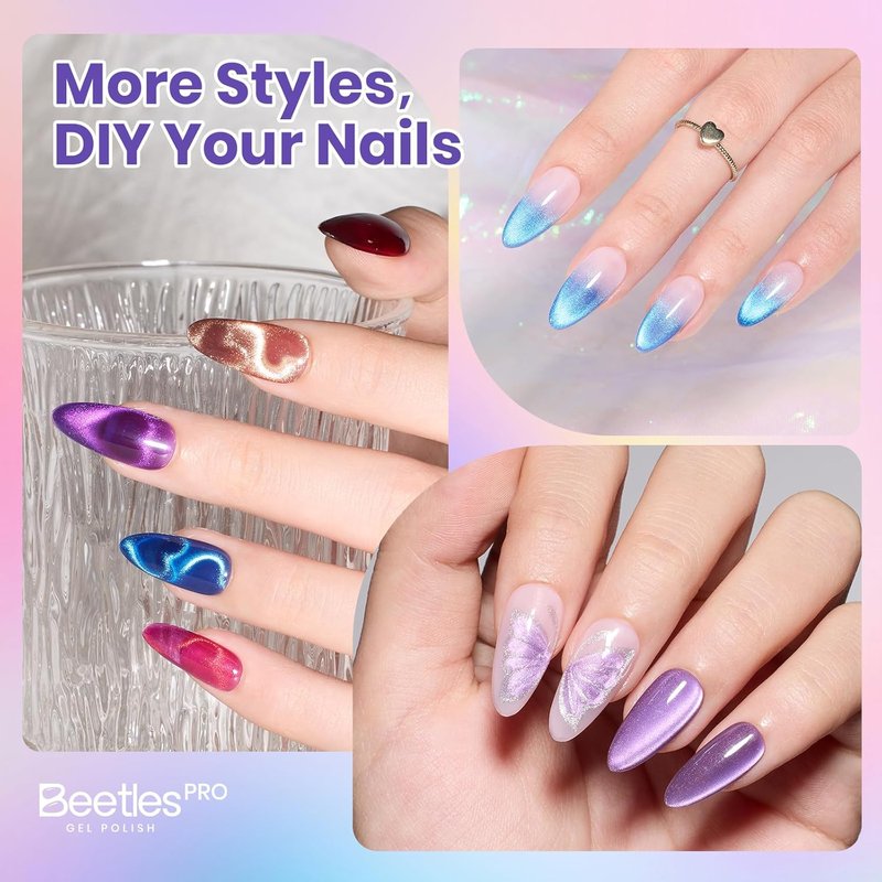 Beetles Gel Nail Kit - 96 Pcs Cat Eye Polish Set with UV Light & DIY Magnet | 20 Colors for Stunning Nail Art