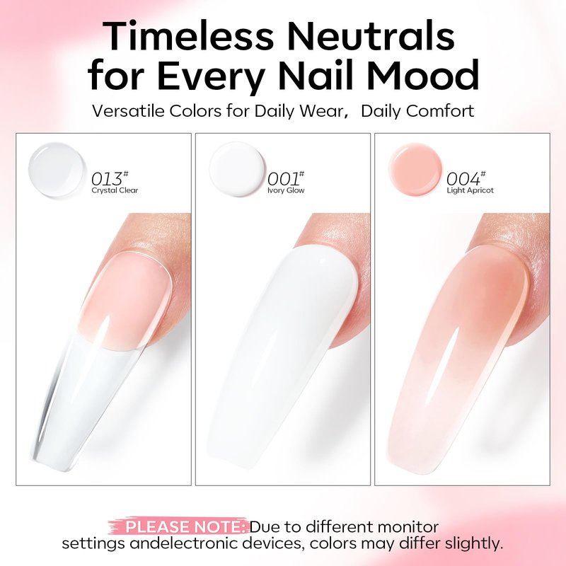 Modelones Poly Gel Nail Kit 3 Colors Clear White Apricot with Slip Solution Dual Nail Forms Top Base Coat Extension Builder Gel Polygel Toenail Kit DIY Nail Art Salon Use