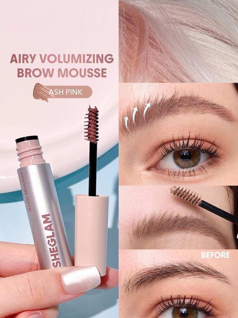 SHEGLAM Airy Tinted Volumizing Brow Mousse Eyebrow Cream Gel Highly Pigmented Shaping Filling Water Removal-Ash Pink