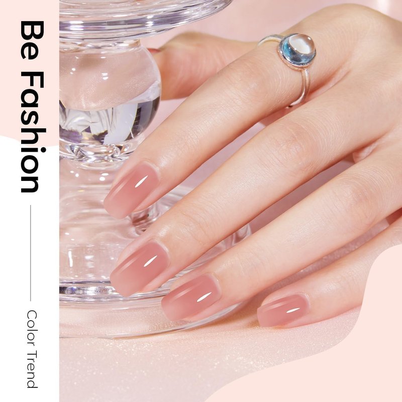 modelones Gel Nail Polish Jelly Nude Polish Sheer Natural Pink Translucent Soak Off LED Nail Lamp Nude Gel Nail Polish for Summer Nail Art DIY Manicure Gift for Women 15 ML