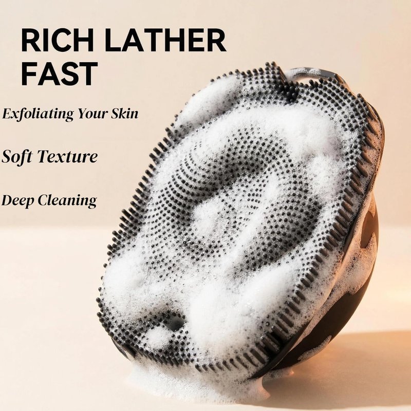 ARIOSOX, Soft Silicone Body Scrubber, Face Scrubber Silicone, Gentle Texture Exfoliating Body Scrubber for Men and Women On Sensitive Skin, Back Large Suction Cup for Easy Dry and Store (Black)