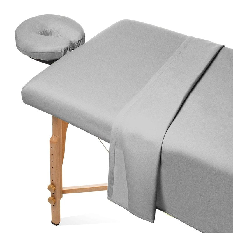 Flannel Massage Table Sheet Set - Soft Cotton Facial Bed Cover with Flat & Fitted Sheets | Light Gray