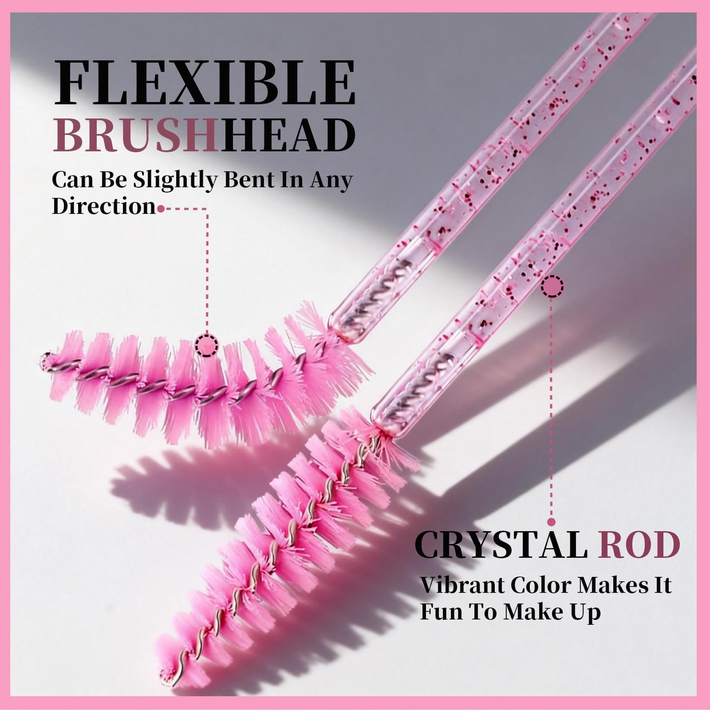 Teenitor 300PCS Mascara Wands Disposable, Lash Wands Eyelash Brush Mascara Spoolies, Eyebrow Spoolie for Eye Lash Extensions, Disposable Makeup Applicators with Container, Crystal Pink