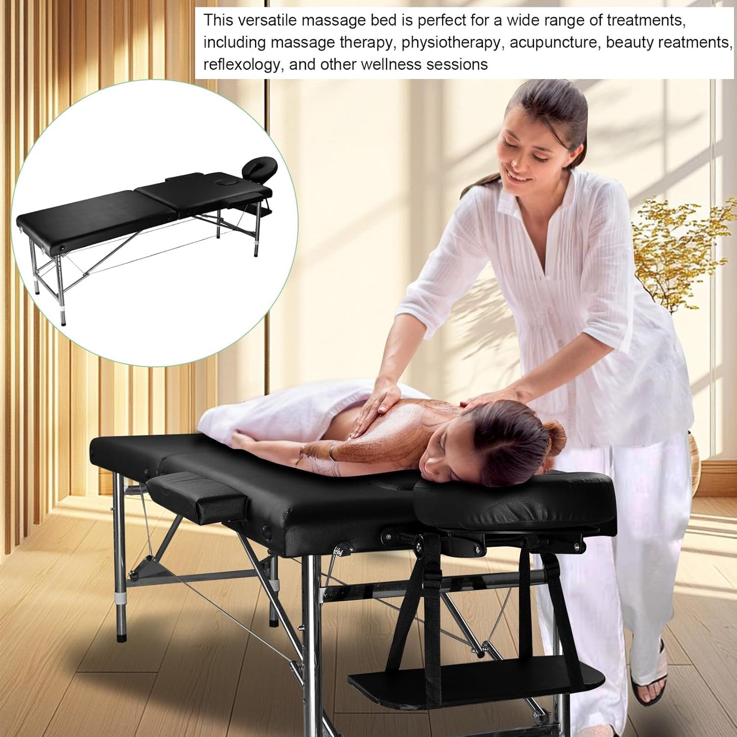 Skiennix Portable Massage Table - Foldable Spa Bed with Adjustable Height | Lightweight Black Design for Estheticians