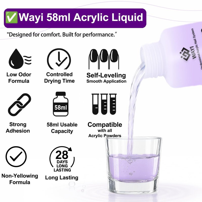 Acrylic Nail Kit with Monomer Liquid – 4 Colors Powder, Brush, Crystal Cup, Nail Forms & File | All-in-One Acrylic Extension Set for Beginners & Professionals