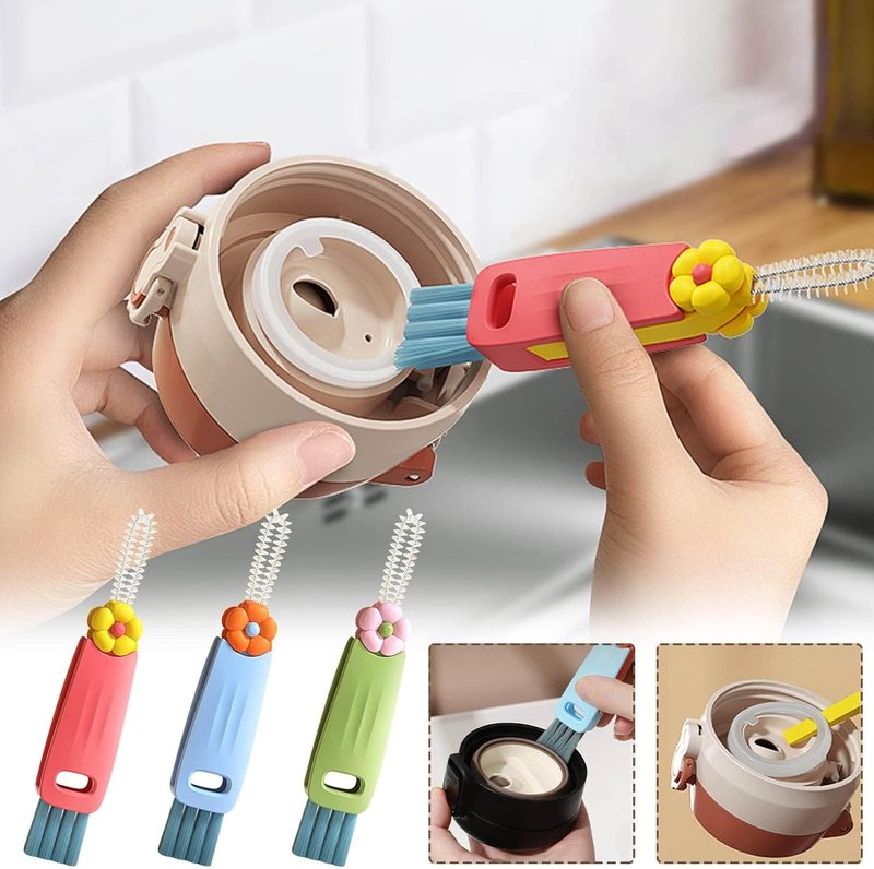 3-in-1 Multifunctional Cleaning Brush - Portable Cup Lid Cleaner for Baby Bottles & Tight Spaces