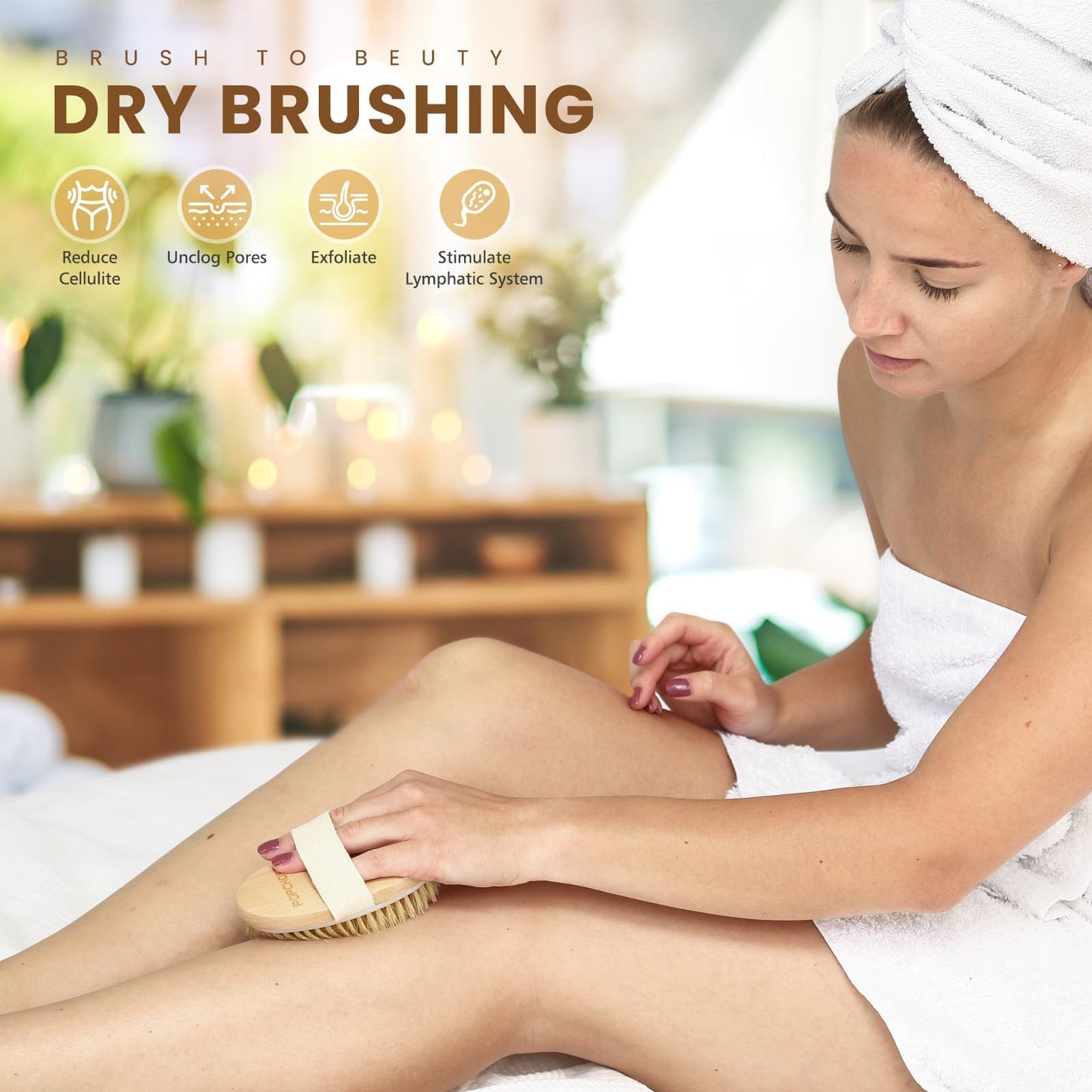 POPCHOSE Dry Brushing Body Brush, Natural Bristle Dry Skin Exfoliating Brush Body Scrub for Flawless Skin, Cellulite Treatment, Lymphatic Drainage and Blood Circulation Improvement