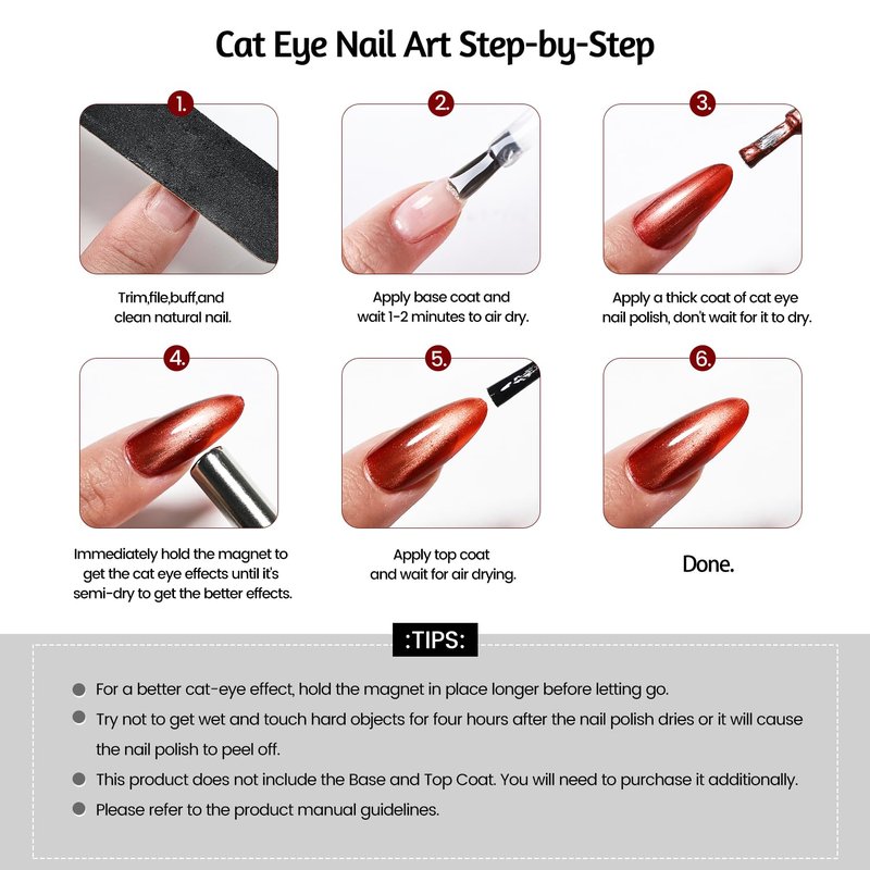 OpenLive 6 Colors 10ml Luminous Cat Eye Nail Polish with Magnet Stick Quick Dry Nail Polish for Nail Art DIY Home Manicure Gift for Women