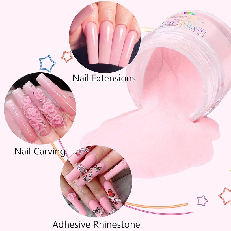 Saviland Pink Acrylic Powder - 30g Professional Colored Nail Polymer for DIY French Manicure & 3D Art