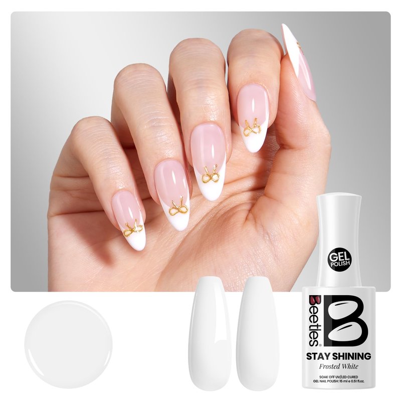 Beetles White Gel Nail Polish - FrostedWhite 15ML/0.51Fl Oz, Milky White Gel Polish, Same Color Same Bottle STAY SHINING, Soak Off UV LED Lamp French Nails Art, Manicure Salon DIY Home White Nails
