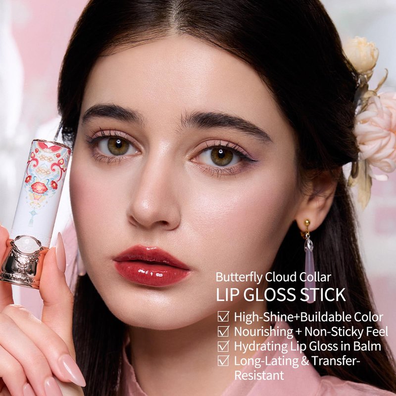 Flower Knows Butterfly Cloud Collar Glossy Lipstick,Hydrating Solid Lip Gloss,Moisturizing Red Tinted Lip Balm,Long Lasting Lip Gloss in Balm for Girls&Women,(C09 Camellia)