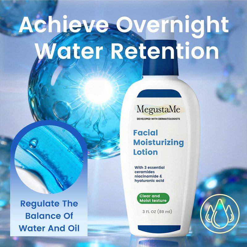 MegustaMe Facial Moisturizing Lotion Day and Night Use Repair Cream Contains Hyaluronic Acid and Niacinamide Lightweight and Non-Greasy Easy to Absorb 3FL.OZ