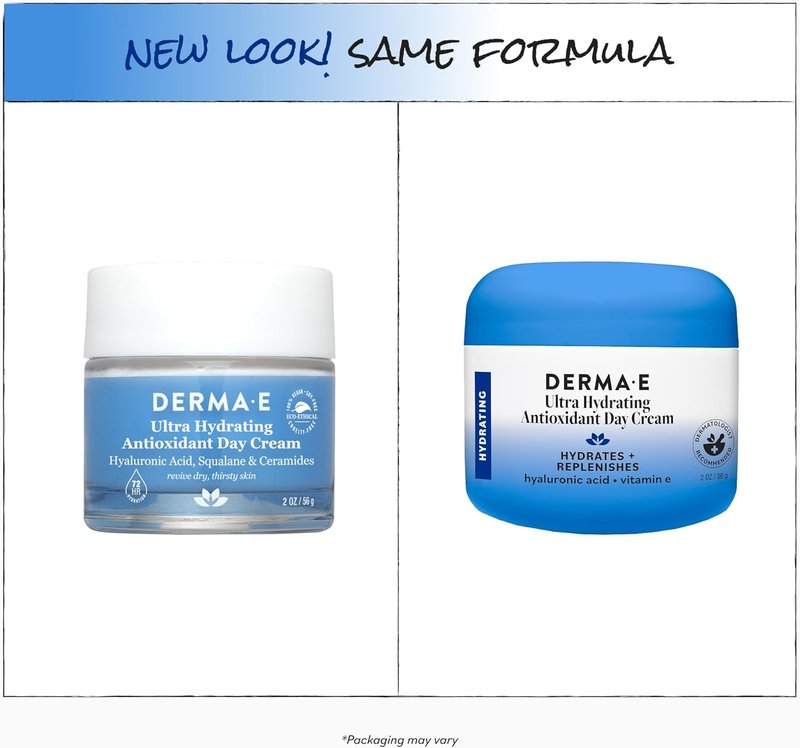 Derma E Ultra Hydrating Antioxidant Day Cream - Moisturizer with Hyaluronic Acid & Ceramides for Sensitive Skin | 2 Fl Oz