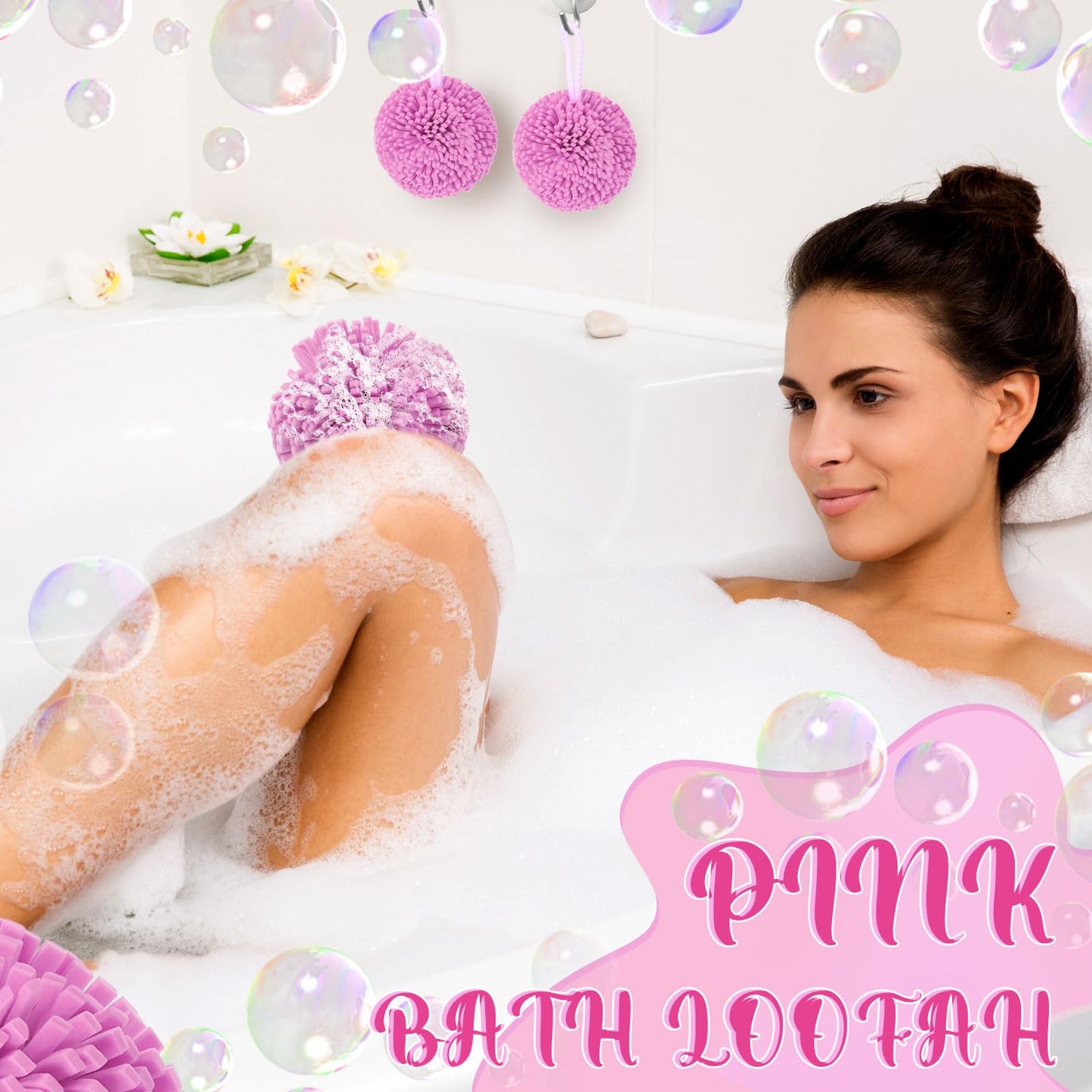 Teenyyou 4 Pcs Bath Sponge Shower Pouf Loofahs Shower Puff Exfoliating Loofah Bath Accessories Cleaning Tool for Body Gift Baskets Lavender Spa Gifts for Women Mom (Pink)