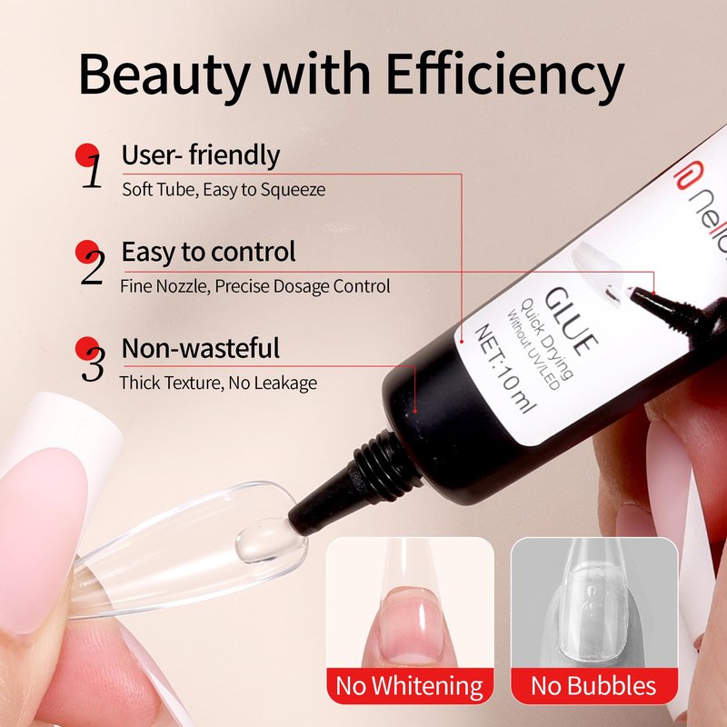 Nelrona Semi Solid Nail Glue 10ml for Press On Nails with 10ml Remover Kit Nail Tips Glue Gel - No Lamp Needed, Quick Drying, Long Lasting 30+ Days for Fake Acrylic Nails