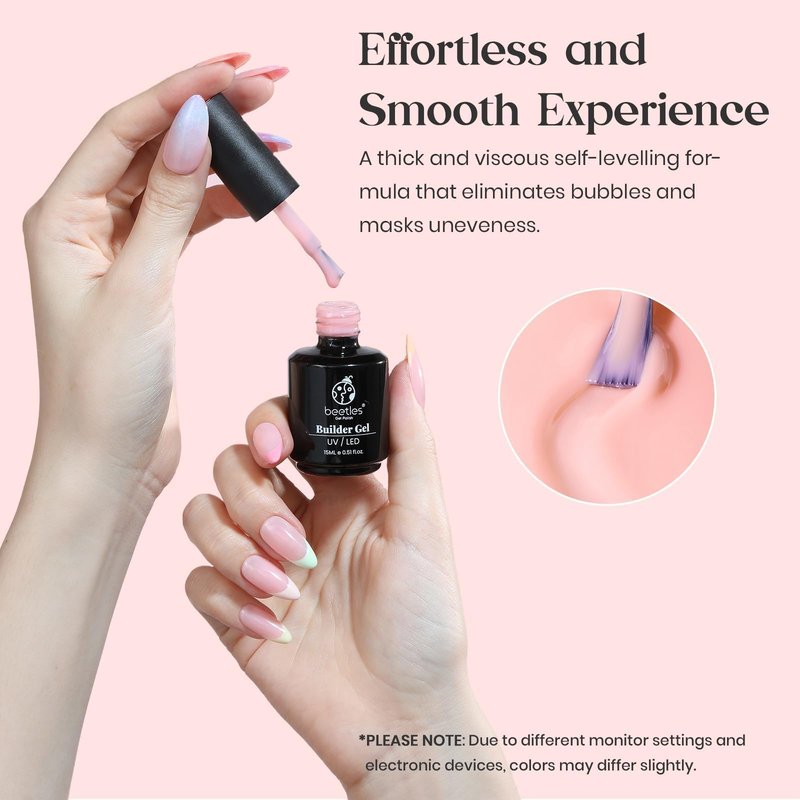 Beetles Builder Gel 15ML, 8 in 1 Builder Strengthener Translucent Nail Extension Pink Nude Builder Nail Gel for DIY Salon at Home,UV LED Lamp Needed