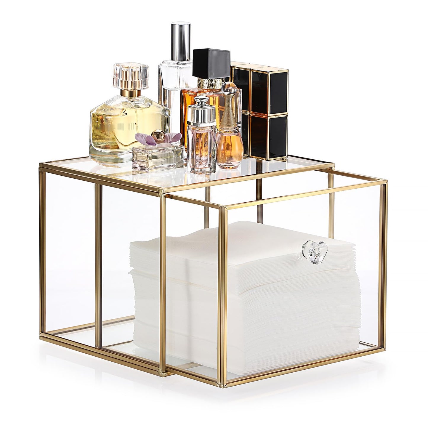 Sumnacon Disposable Face Towel Holder Glass Face Towels Storage Box with Drawer Compatible with Clean Skin Cluub Clean XL Cosmetic Box Facial Towels Organizer for Bathroom, Vanity, Countertop