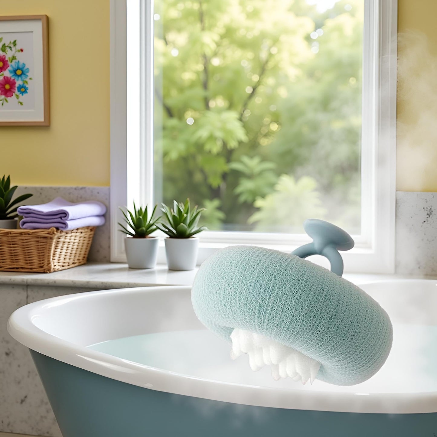 Lightcyan Suction Cup Bath Ball, Sunflower Suction Cup Bath Ball,Sunflower Exfoliating Body Scrubber, Bath Sponges Bath Sponge for Women and Men Shower Loofah Sponge