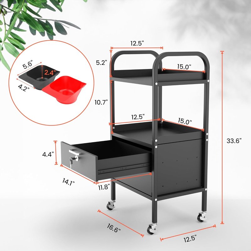 Metal Salon Trolley Cart with Wheels - 4-Tier Rolling Tray Organizer for Hair Stylists & Estheticians | Lockable Drawers & Durable Design