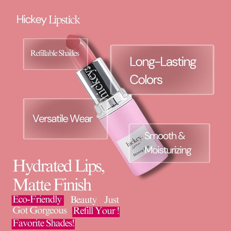 Hickey Lipstick Refill, Skinny Dip - Long Lasting Light Pink Lipstick - Hydrating Lip Color Infused with Nourishing Jojoba Oil for Women - Highly Pigmented, Vegan, Gluten-Free Formula