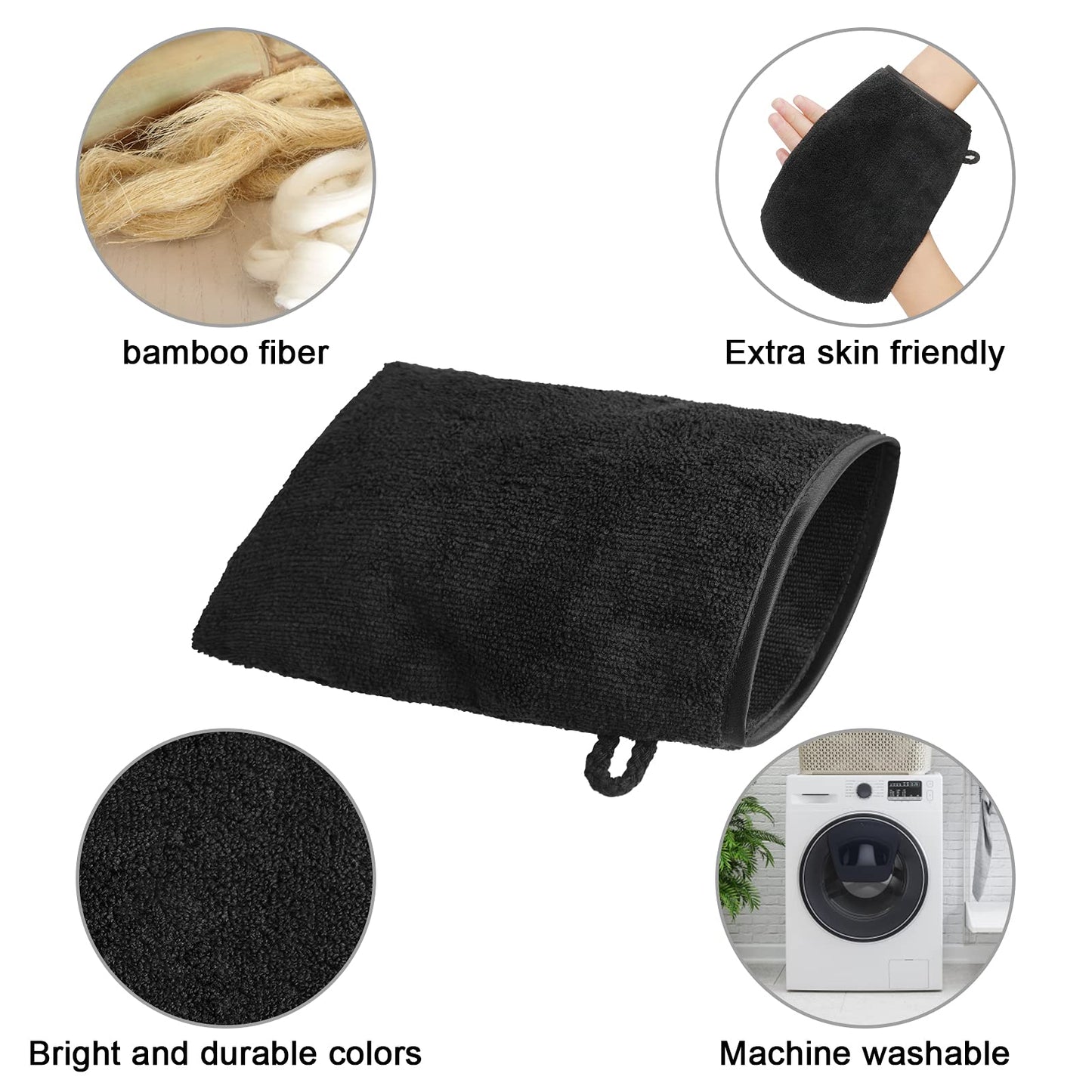 PHOGARY 10 Pack Microfiber Body Wash Mitts, Soft Face Mitten, Bath Spa Cloth, Reusable Makeup Remover Mitt Gloves, European Style Wash Cloth,6×8inch, Black and Grey
