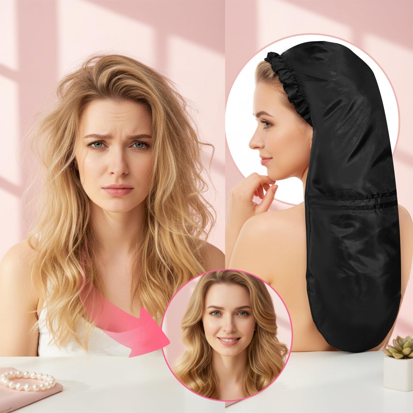 Large Shower Cap for Long Hair Extra Long Shower Cap for Braids Dreadlock Caps Waterproof Hair Bonnets Drawstring Bath Caps Applicable to Women & Men Dreadlocks (Black)
