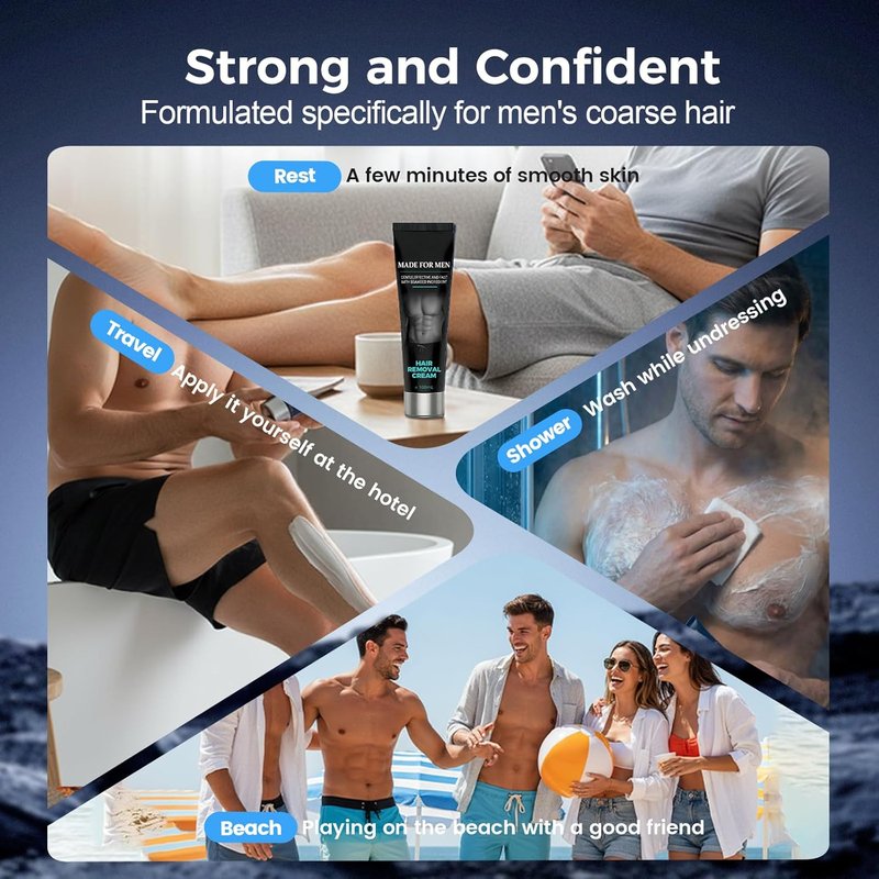 Fast-Acting Body Hair Removal Cream for Men, 2026 Upgraded Men’s Hair Removal Cream for Male Grooming, Gentle Moisturizing Soothing Depilatory Cream for Arms Legs Chest Underarms (3, 100ml)