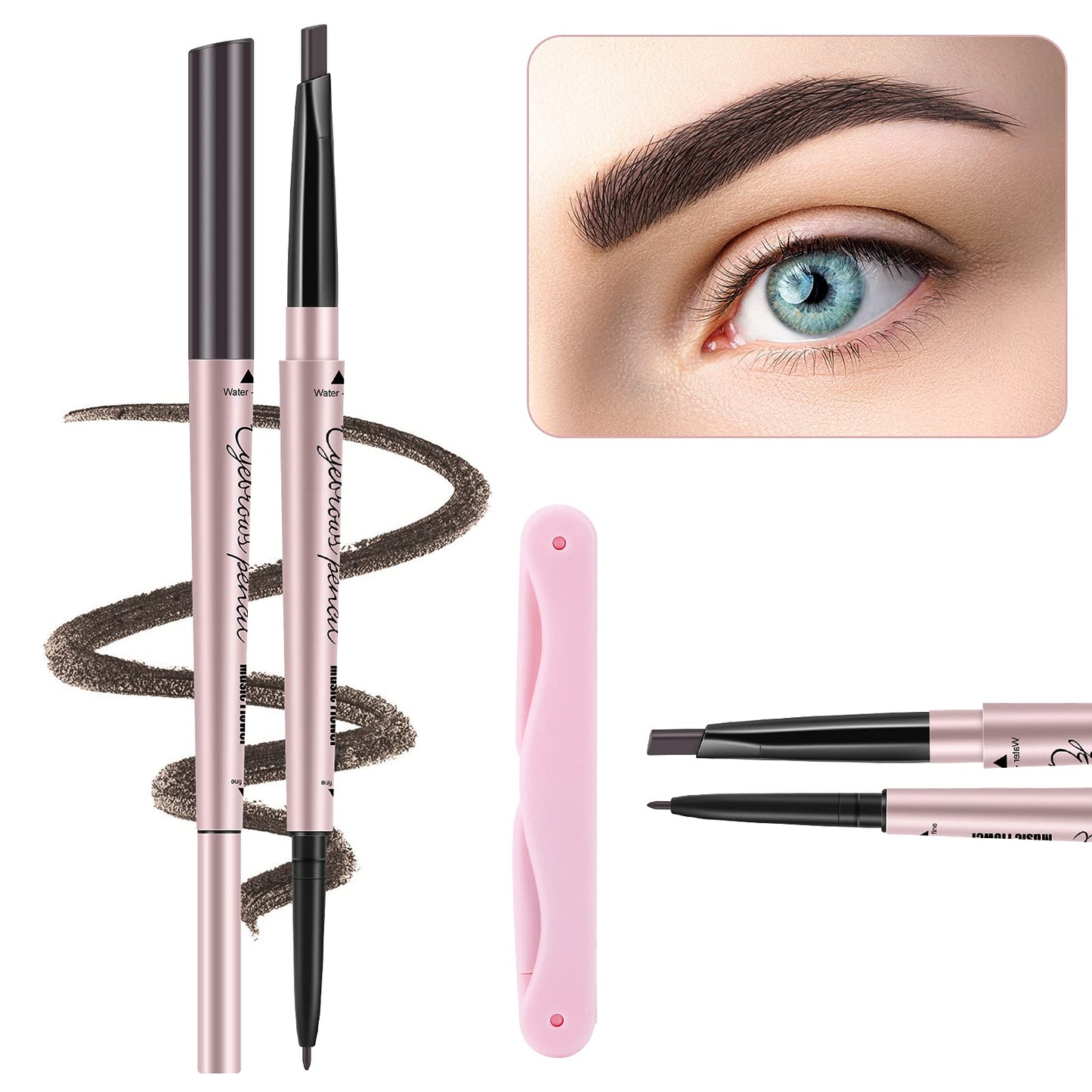 TurritopsisD Eyebrow Pencil, 2 in 1 Dual-ends Retractable Triangular & Fine Tip Brow Pen Waterproof Long-lasting Create Natural Eye Brows Makeup