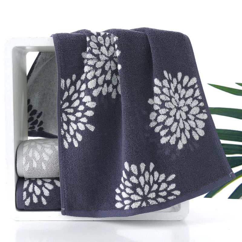 Pidada Hand Towels Set of 4 Hydrangea Floral Pattern 100% Cotton Absorbent Soft Decorative Towel for Bathroom (Light Grey & Denim Blue)