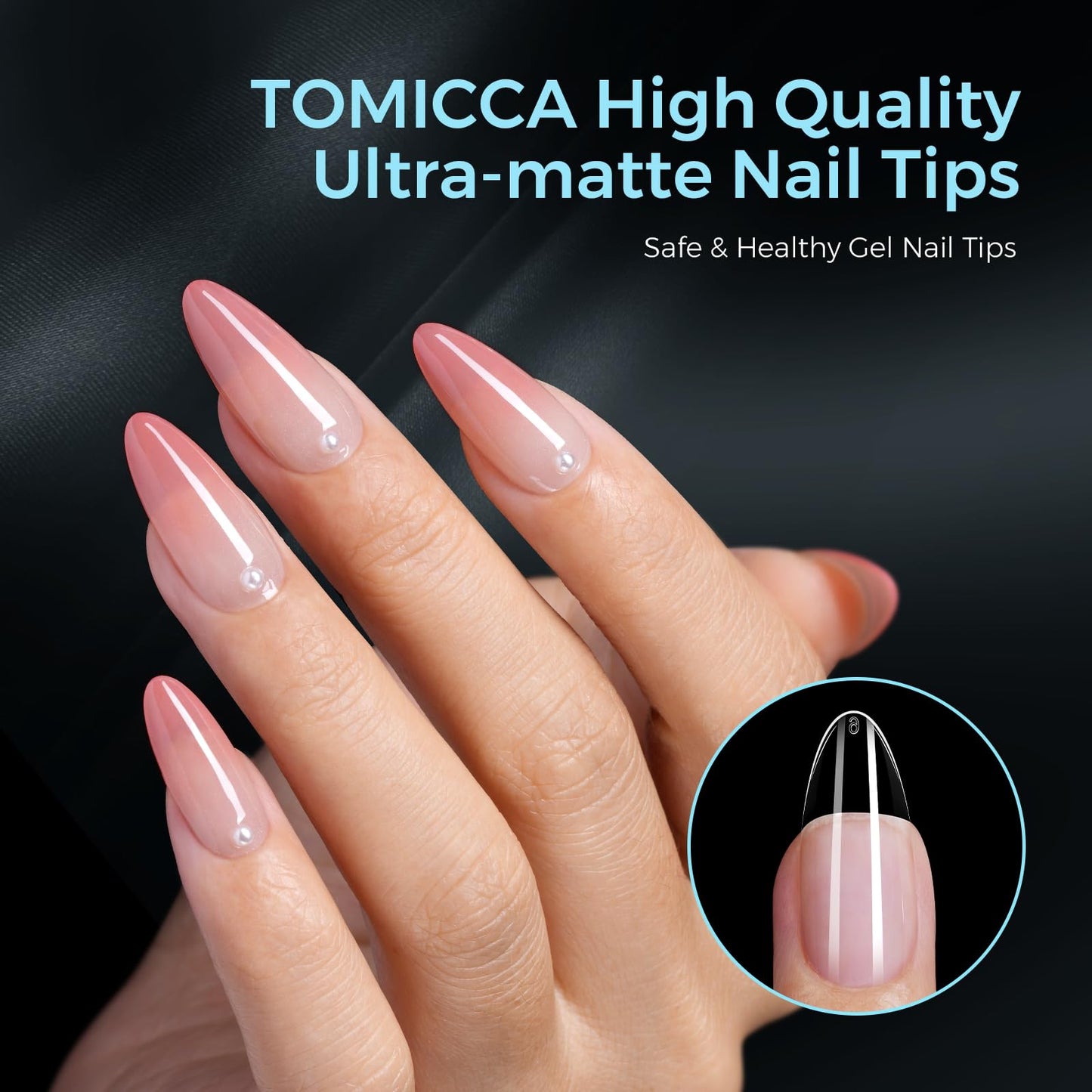 TOMICCA Medium Almond Nail Tips 510PCS, 15 Sizes Gel Nail Tips for Full Cover Half Matte Clear Acrylic Nails, Nail Tips Almond Shaped for DIY Salon, Gel Nail Extension Tips for Beginners & Nail Techs