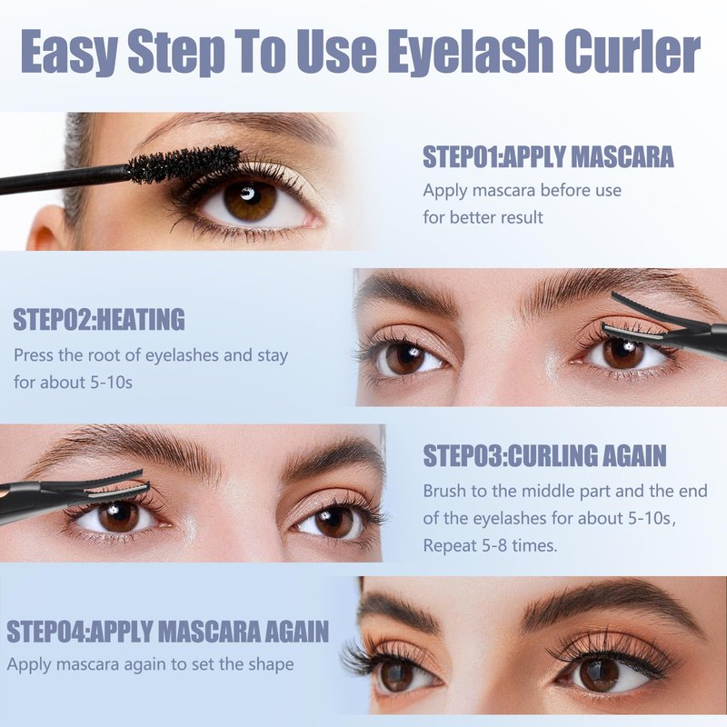 Heated Eyelash Curlers - 2 in 1 Clip- Type Heated lash Curler Best Seller Electric Eyelash Curler 3 Temp Settings for Makeup Tools USB Rechargeable Natural Curling 24H Long Lasting B2-2