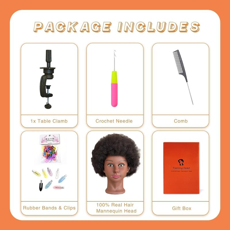 Sakalaka 10″ Afro Kinky Hair Mannequin Head - 100% Human Hair for Braiding & Cosmetology Training