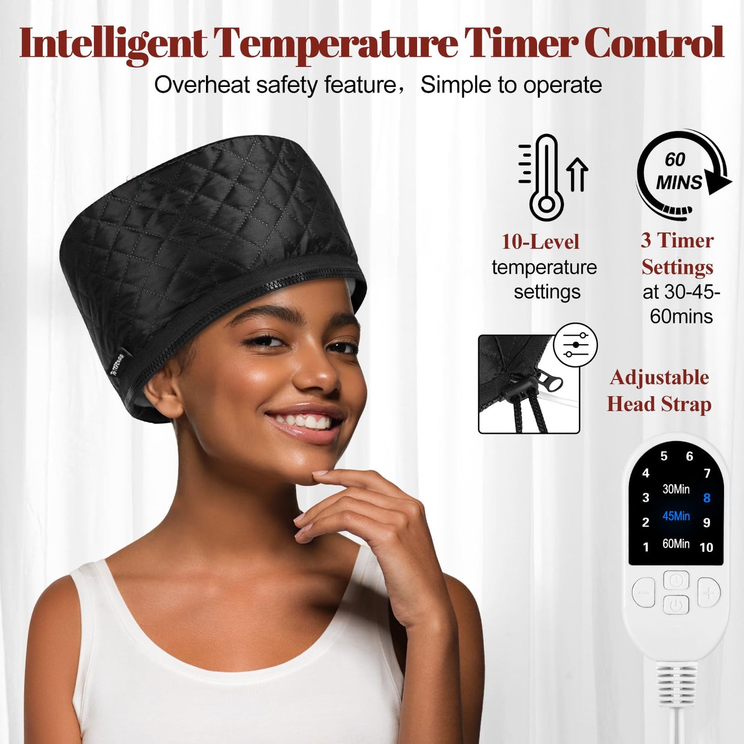 TEPENAR Hair Steamer for Deep Conditioning: Upgraded Heat Cap with 118” Power Cord 10-Level Fast Heating 3 Time Settings for Natural Hair Portable Thermal Steam Cap for Home Hair Treatment