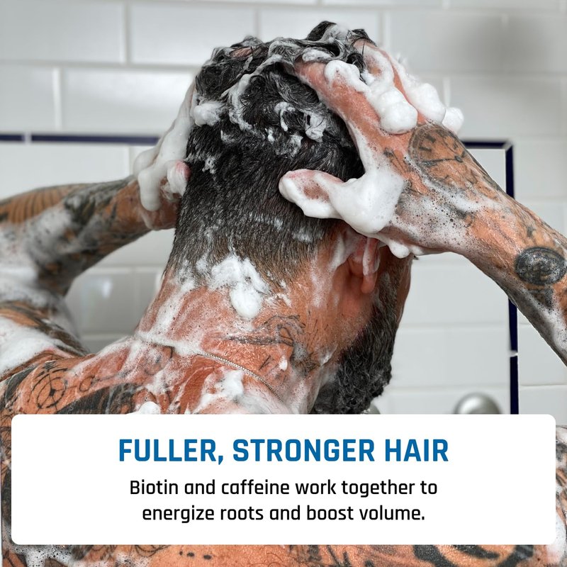 Derm Dude Daily Head 2-in-1 Volumizing Shampoo & Conditioner for Men | Thickening Hair Wash with Biotin, Saw Palmetto & Caffeine | Strengthens, Cleans & Boosts Fuller-Looking Hair, 8oz
