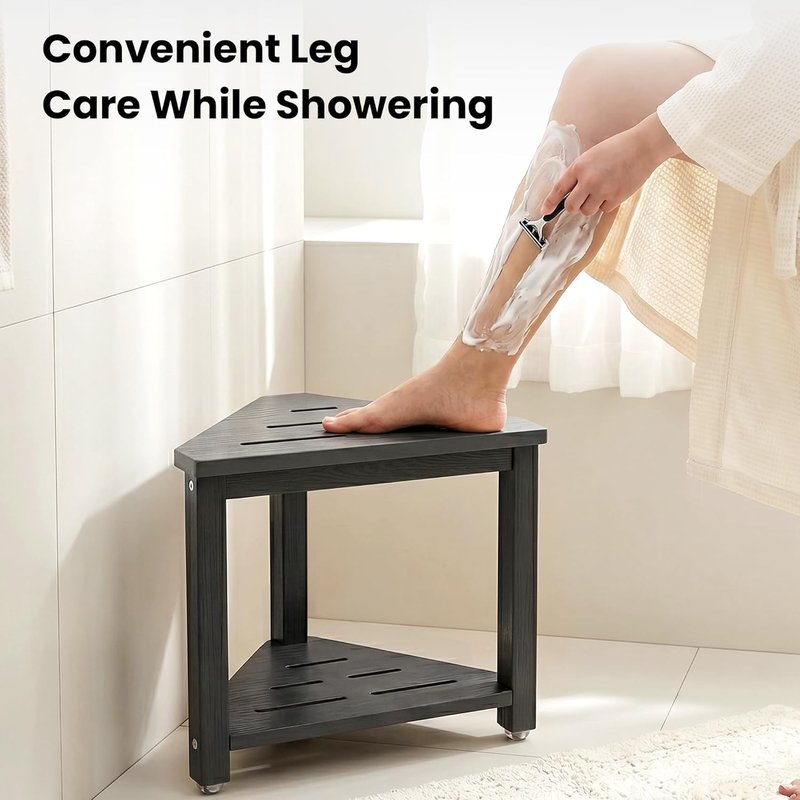 Shower Foot Rest - 14-Inch Waterproof Corner Stool for Shaving Legs | Compact Bathroom Step with Storage Shelf