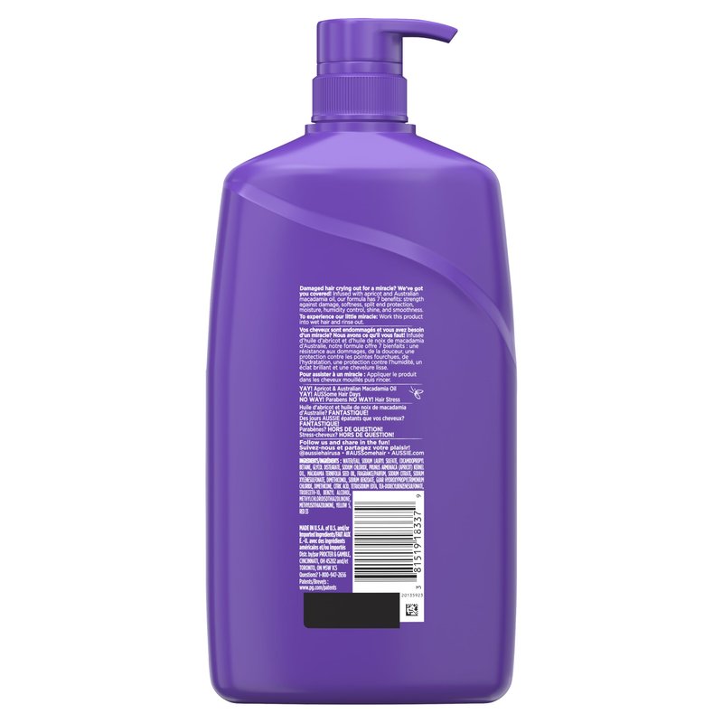 Aussie Total Miracle with Apricot & Macadamia Oil, Paraben Free Shampoo, 26.2 fl oz Pack of 4