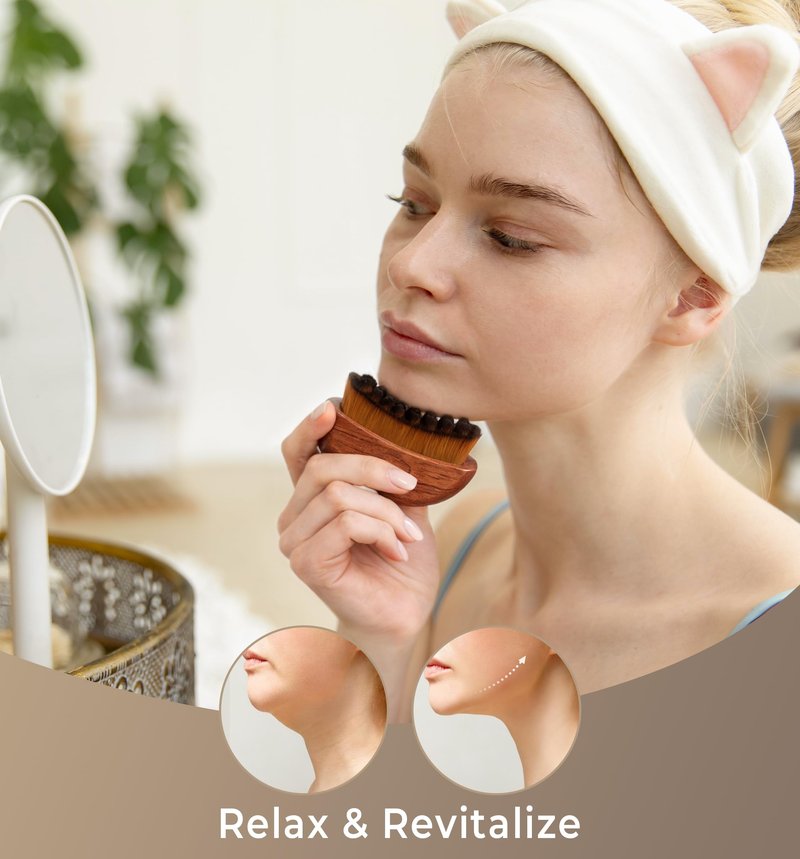 Lymphatic Contour Face Brush - Wooden Face Brush for Lymphatic Drainage - Facial Sculpting Guasha Dry Brushing Massage Tool - Contour Glow Brush Lymph Drainage Depuff Lift Brushes for Face Neck Chin