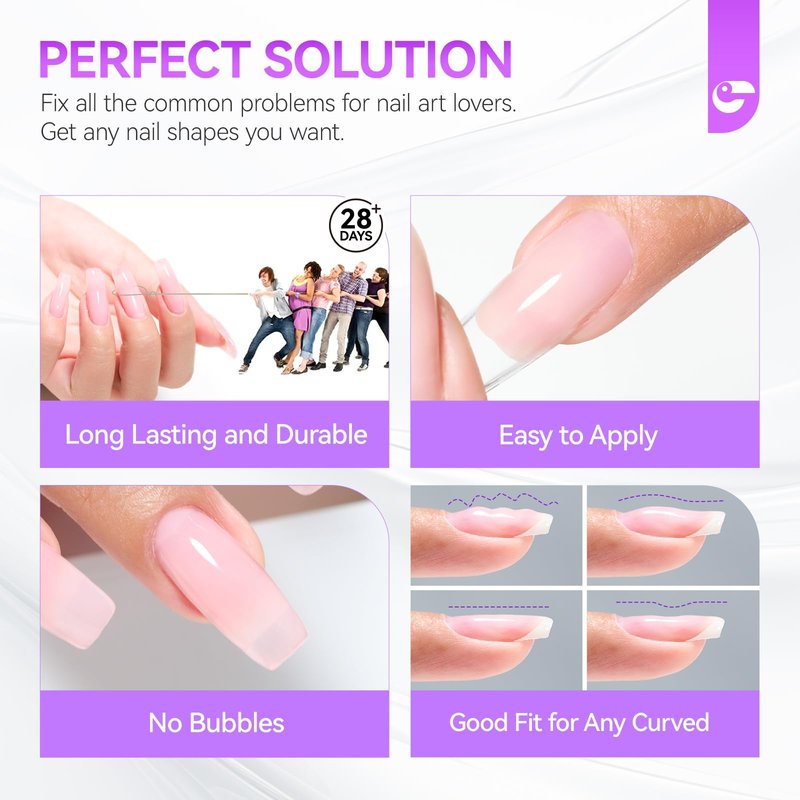 Gelike EC Nail Glue Gel 6 in 1 for Press-On Nails and Nail Tips Long Lasting Extension Strong Hold Brush-On UV Adhesive for Acrylic Tips Quick Dry Low-Odor No Pop-Off DIY at Home & Salon Art Use