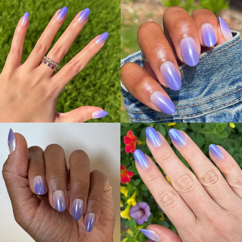 Olive & June Instant Mani Press-On Nails (Glue) | 42 Fake Nails, 21 Sizes | Non-Toxic, Long-Lasting Recycled Materials Realistic Look | Salon-Quality at Home | Medium, Oval | Purple Chrome Gradient