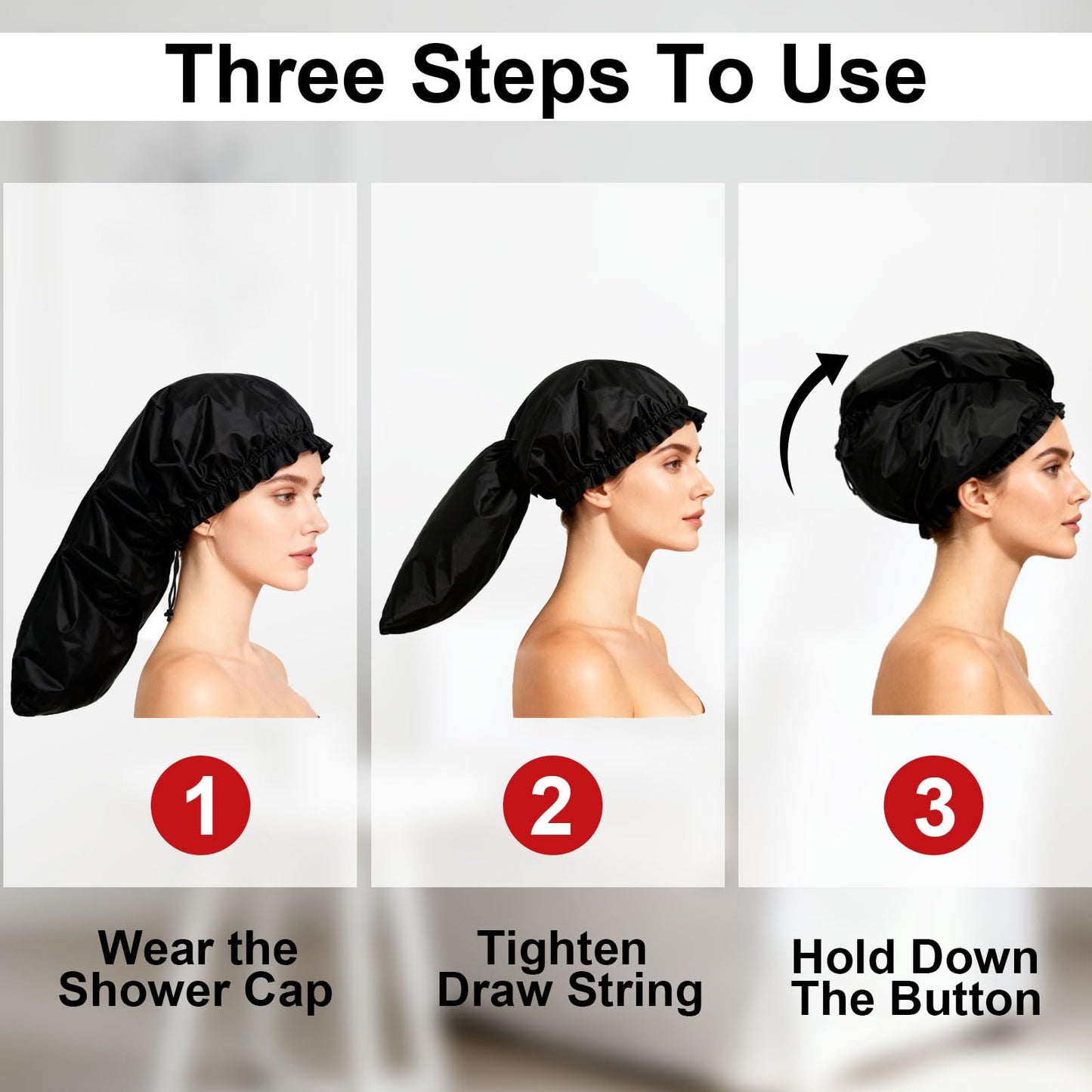 ELEBOX Extra Large Shower Cap for Braids/Curly Hair/Dreadlock | Reusable Waterproof Long Bonnets for Women Bath/Swim/Cooking/Cleaning/Spa | XL Bathing Cap with Adjustable Drawstring & Button, Pink